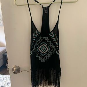 Black tribal printed Rue21 tank with fringe